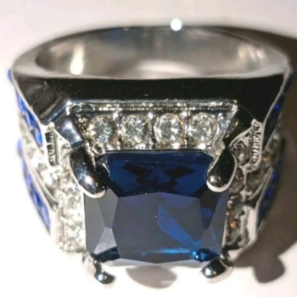 Sapphire Lab Created diamond Mens Ring Sz 9